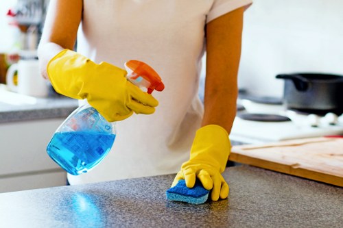 Eco-friendly office cleaning tools in a modern workspace